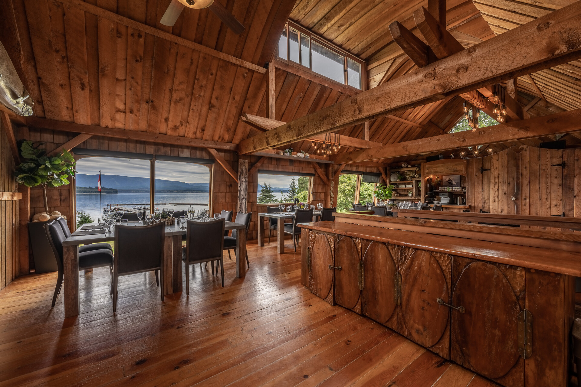 Sea Wolf Lodge cabin and grounds on Malcolm Island — Great Bear Rainforest wilderness accommodation